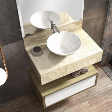 Imagem de Bancada em Porcelanato para Banheiro 60cm Max para Cuba de Apoio Blu Travertino