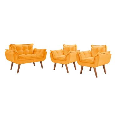 Imagem de Conjunto Poltronas Opalla 1 Namoradeira e 2 Poltronas Madeira Amarelo