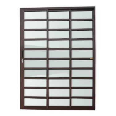 Imagem de Porta De Correr Com Travessas 3 Folhas 1/3 Super Vidro Liso 210cm X 150cm Brimak Corten