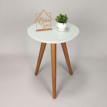 Imagem de Mesa Lateral Com Vidro 50x40cm Pés Palito Casa Uai Branco
