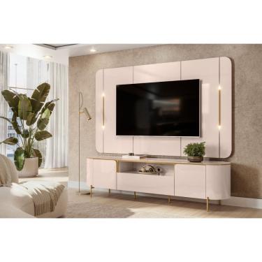 Imagem de Bancada Com Painel Areta Para TV Até 75 Polegadas 2 Portas 1 Gavetas LED Off White 100%MDF - DJ Móveis