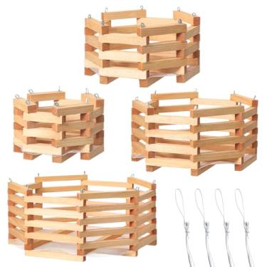 Imagem de Romooa 4 cestos de orquídea de madeira com ganchos para plantas ao ar livre, cestas de vanda rústicas feitas à mão, plantador de orquídeas suspenso, 4 tamanhos