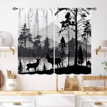 Imagem de Cortinas de cabana florestal de fazenda, cortinas rústicas de madeira rústica, pequenas, curtas, cafeterias, cozinha, cozinha, urso, veado, vintage, cabana, quarto, sala de estar, banheiro
