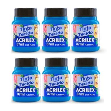 Imagem de Kit Com 6 Tintas Para Tecido Fluorescente Neon Acrilex 37ml Azul Vermelho Maravilha Verde Ouro Limão Fixação a Frio e Alta Cobertura Recomendado Para Tecidos De Algodão Sem Goma É Ideal Para Customização De Roupas, Decoração E Outras Aplicações Artísticas (Azul 109)