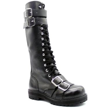 Imagem de Coturno Vilela Boots Cano Alto Preto | Couro Legítimo | Fivela e Ilhós | Durabilidade, Estilo, e Resistência (4 Fivelas, BR, Adulto, Numérico, 39)