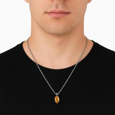 Imagem de Colar Prata 925 Citrino Polido Verdadeiro Natural Masculino - Ponte Ve