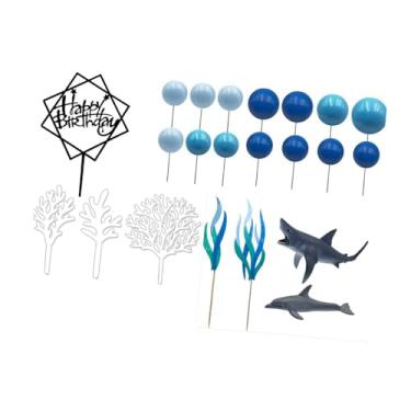 Imagem de Fancyes 22 peças de enfeites de bolo com tema de oceano, enfeites de bolo, figuras de golfinhos para casamento, chá de bebê, dia dos namorados