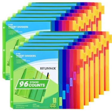 Imagem de XRUNMIX Divisórias de fichário de 8 abas - divisória de bolsos de índice para 3 fichários, protetores de folhas de plástico de 3 furos para tamanho carta dos EUA em 0,5'', 1'', 2'', fichário