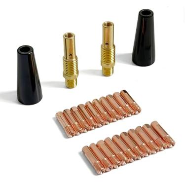 Imagem de Kit de soldagem de bocal sem gás com núcleo de fluxo de 24 peças com núcleo de fluxo pontas de contato de reposição MIG acessórios de soldador, compatível com Lincoln, Eastwood e mais (kit de