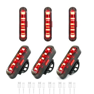 Imagem de Pacote com 6 lanternas traseiras de bicicleta, luz traseira de bicicleta, recarregável por USB-C com LED, lanterna de segurança para ciclismo com 4 modos de luz para equitação noturna na estrada