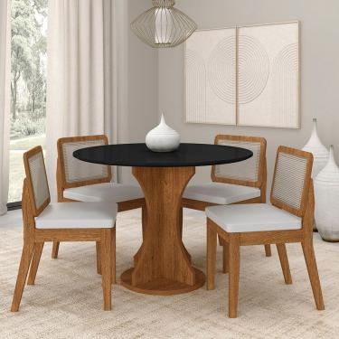 Imagem de Mesa Redonda Andria 4 Cadeiras Sextavadas Freijó/pto/corino Bco - M.a