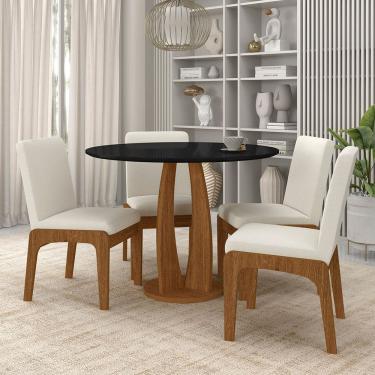 Imagem de Mesa Redonda Houston 4 Cadeiras Estofadas Freijó/pto/bouclé Off - M.a