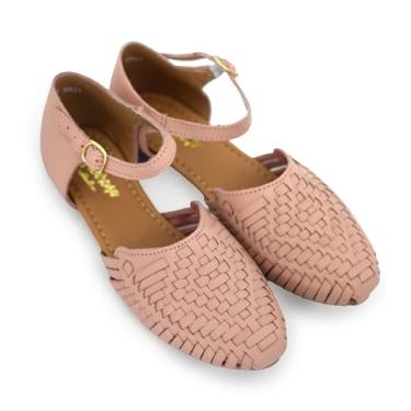 Imagem de Macarena Collection Sandália feminina Huarache de couro colorido estilo mexicano 2150, rosa, 40