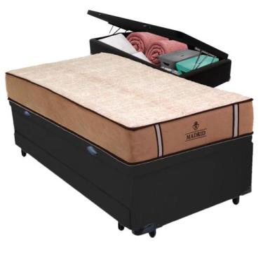 Imagem de Bicama Baú Preto + Colchão Madrid Molas V-Tech Solteiro