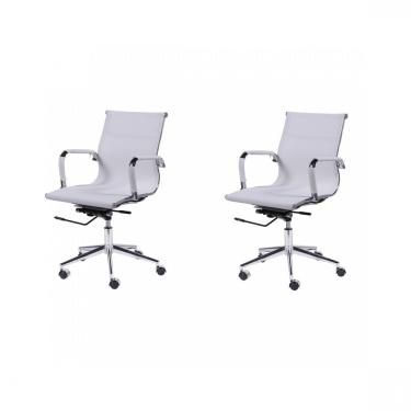 Imagem de Kit 2 Cadeiras Tela Baixa Giratória Office Eames Branco/Cromado