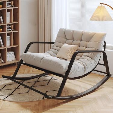 Imagem de Cadeira De Balanço Berçário, Cadeiras De Balanço De Pátio Grandes Com Encosto Alto, Poltrona Lateral Confortável, Cadeiras De Balanço De Suporte De, Orange, Black 92x137cm