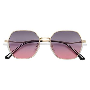 Imagem de SOJOS Óculos de sol retrô hexagonais quadrados polarizados para mulheres e homens, vintage, hexagonal, polígono SJ1101, Classificação ouro/roxo, Middle
