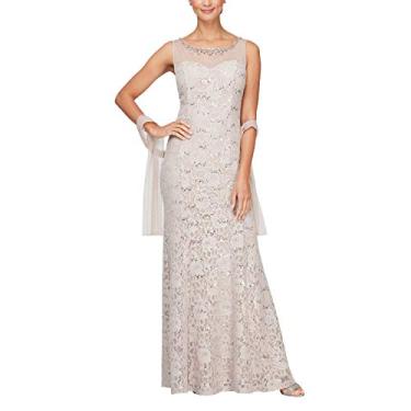 Imagem de Alex Evenings Vestido feminino longo sem mangas para mãe da noiva com xale (tamanho pequeno e regular), Bege, 38