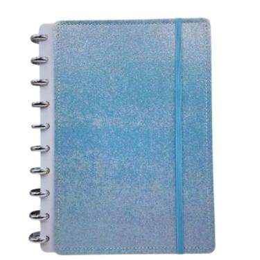 Imagem de Caderno Inteligente A5 com Glitter Dourado – Capa Dura Brilhante, 80 Folhas Pautadas 90g, Sistema de Discos Removíveis – Papelaria Criativa Premium, Refilável e Compacto (Azul)