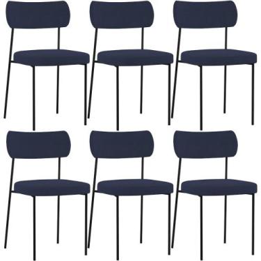 Imagem de Kit 06 Cadeiras Estofadas Para Sala De Jantar Melina L02 Suede Azul Ma