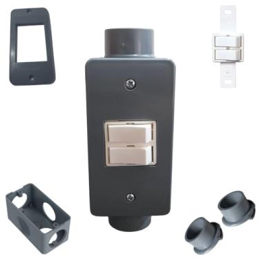 Imagem de Kit Completo de Interruptor Duplo Branco 1pol + Condulete Sobrepor PVC Antichamas (Cinza)