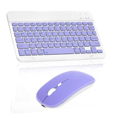 Imagem de Combo Teclado e Mouse Bluetooth Sem Fio, Ultrafino e Recarregável - Compatível com Tablets Android, iPhone, iPad, Windows Surface e Mais (Roxo)