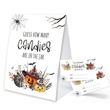 Imagem de Adivinhe quantos doces estão no pote (1 placa impressa de dupla face e 50 cartões de jogo), decorações de Halloween, ideias de Halloween, jogos de festa de Halloween, jogos de chá de bebê-WSJCTG-004
