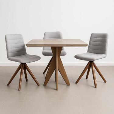 Imagem de Kit com 3 Cadeiras Chanel Giratórias com Base em Madeira Castanho – Exclusiva