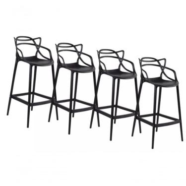 Imagem de Kit Com 4 Banqueta Alta Allegra Masters 100% Polipropileno Preta