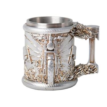 Imagem de HAUCOZE Caneca de cerveja - Copo de café de aço inoxidável isolado de parede dupla com alça, 450 ml, design de motocicleta para presentes e colecionáveis da Oktoberfest