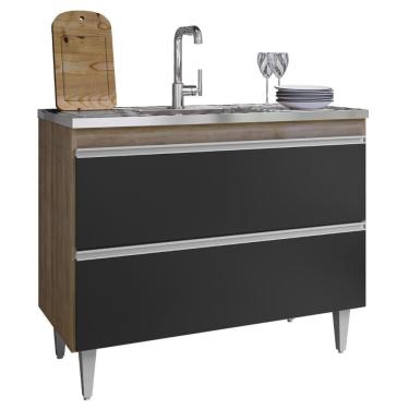 Imagem de Balcão De Cozinha Com Pia Inox 100cm Julia Z34 Freijó/preto - Mpozenato