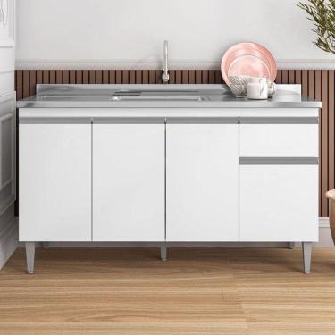 Imagem de Balcão De Pia Ambiente Tatiane 145 Cm Branco Brilho - Ajl