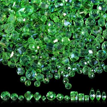 Imagem de Kigeli 1280 peças de contas de vidro a granel sortidas contas de cristal para fazer joias gota facetada Rondelle Briolette para artesanato DIY colar pulseira brinco kit (verde)