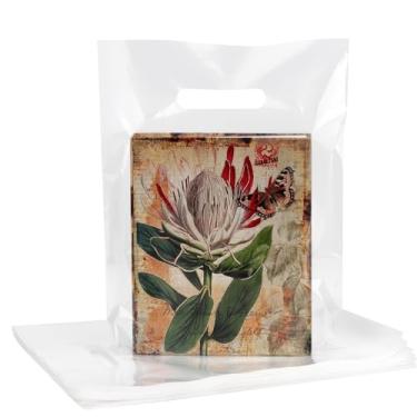 Imagem de POPGIFTU Sacos de plástico transparente com alças cortadas, pacote com 100 - Sacos de compras pequenos de 22 x 30 cm, sacos de mercadorias transparentes de 1,75 mm de espessura para pequenas empresas