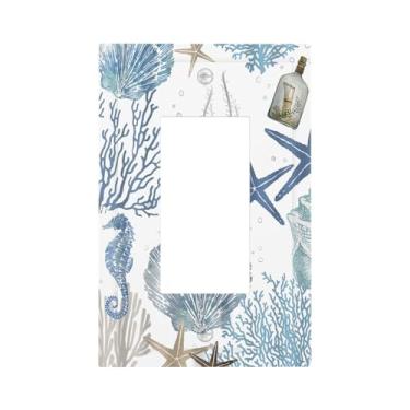 Imagem de Brinkaloo Capa decorativa para interruptor de luz náutica coral estrela do mar cavalo marinho 1 gangue único balancim litoral praia concha tomada placa de parede placa elétrica para casa de banho