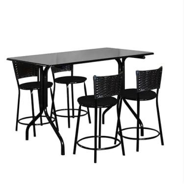 Imagem de Conjunto Mesa Retangular 70x120cm Preta Com 4 Banquetas Junco Café