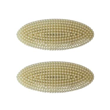 Imagem de Kit 2 Presilhas Tic Tac com Pérolas, Dourado, 7,5 x 2,5 cm, Bico de Pato, Elegante (C)