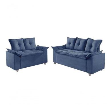 Imagem de Conjunto Sofá 2 E 3 Lugares Viena Veludo Azul