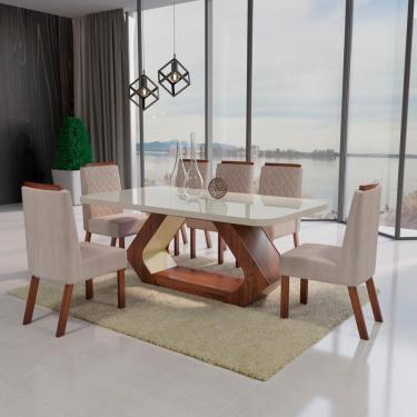 Imagem de Sala de Jantar 160x80 Lottus MDF/Vidro 6 Cadeiras Bom Pastor