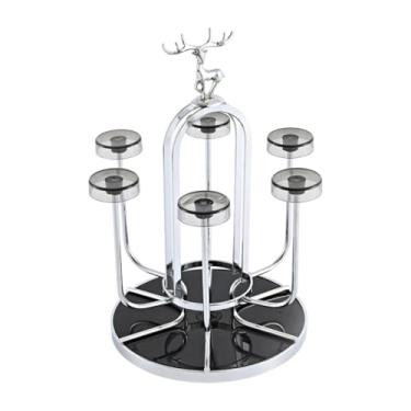 Imagem de YWJLQH Suporte para escorredor de copos, suporte para canecas de café, secador, base giratória 360 graus, escorredor antiderrapante para garrafas esportivas, Prata com Alce