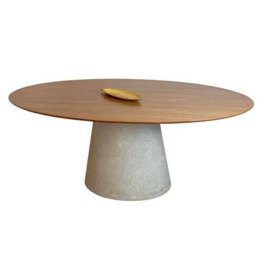 Imagem de Mesa De Jantar Cone Oval 235x122 Cm Tampo Freijó Base Concreto Maciço Cor Cinza Claro