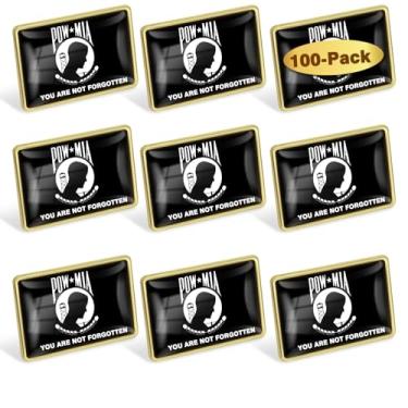 Imagem de 6/12/50/100 peças de alfinetes de lapela de bandeira Pow Mia a granel - broches militares de metal POW/MIA organizações ativistas broche emblema lembrança, 22X15MM, Metal, Sem pedras preciosas