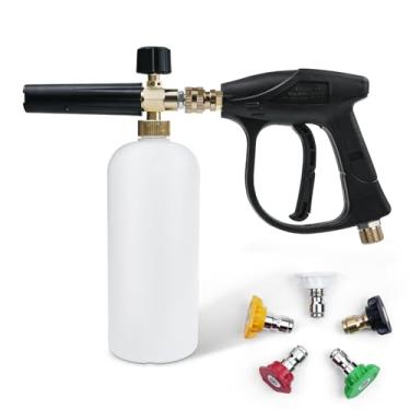Imagem de Pistola de lavadora de pressão com canhão de espuma, conector rápido de 1/4 polegada com 5 pontas de bocal, kit de acessórios de lavadora de pressão para lavagem e limpeza de carro