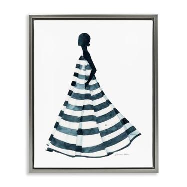 Imagem de Stupell Industries Desenho de arte de parede em tela flutuante cinza listrado vestido listrado menina de azul por Simone Elum, 53 x 43