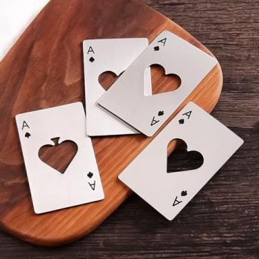 Imagem de COMBO 04 ABRIDOR DE GARRAFA EM AÇO INOX – FORMATO CARTA DE BARALHO, COMPACTO E PORTÁTIL, IDEAL PARA CHURRASCO, POKER E PRESENTES CRIATIVOS "ÁS DE ESPADA"