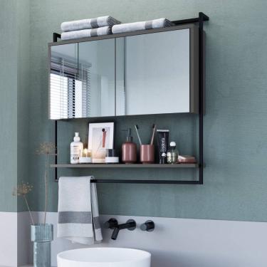 Imagem de Espelho Armário Banheiro Prateleira Espelheira Com Toalheiro