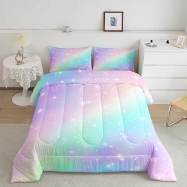Imagem de Conjunto de cama King com estrelas douradas ombré, arco-íris, tie dye, rosa, roxo, azul, princesa, colorido, pastel, conjunto de cama e coleções, decoração de quarto, macio e quente