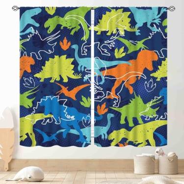 Imagem de Cortinas blackout de dinossauro, desenhos animados, dinossauros, safári engraçados, azul marinho, colorido, tratamentos de janela, cortinas para quarto de bebê, sala de estar, sala de aula, berçário