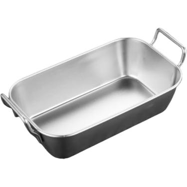 Imagem de Mini Bandeja Retangular de Aço Inox com Alça – Petisqueira Elegante para Servir Aperitivos