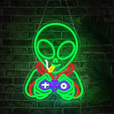 Imagem de Sinais de néon alienígena para decoração de parede, luzes LED reguláveis de alienígena para quarto, homem, caverna, sala de jogos, bar, festa, decoração de festa, luz de néon alienígena alimentada por